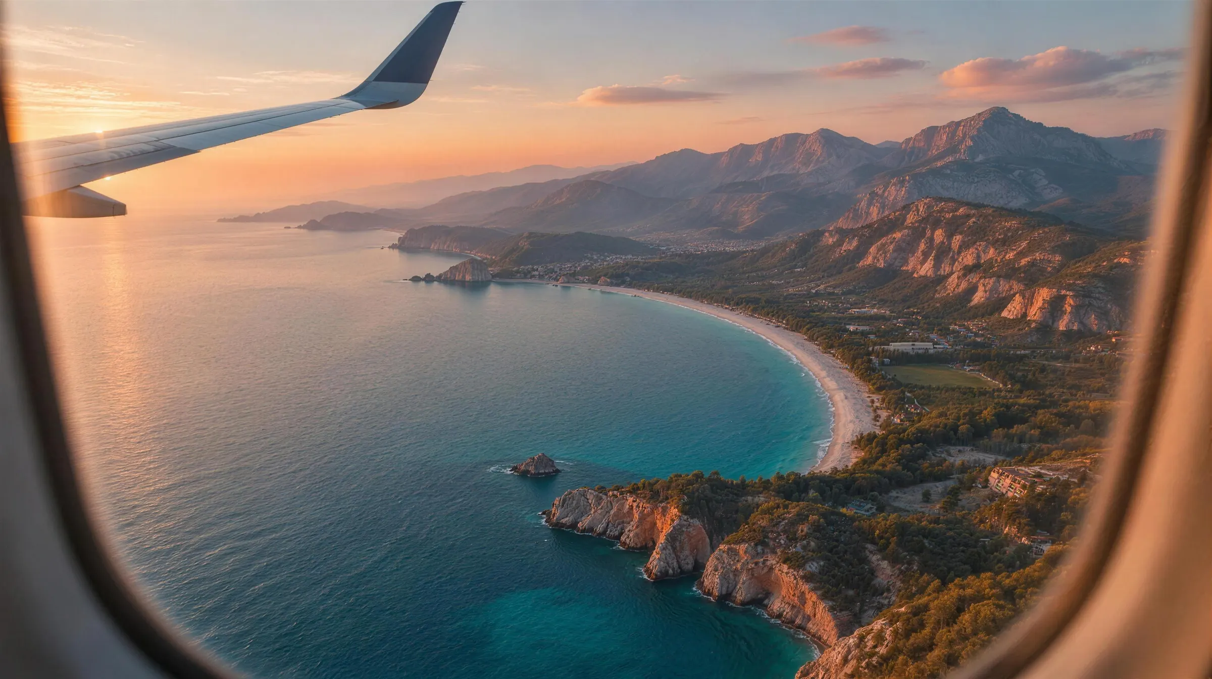 View of the Turkish Mediterranean coast from an aircraft window